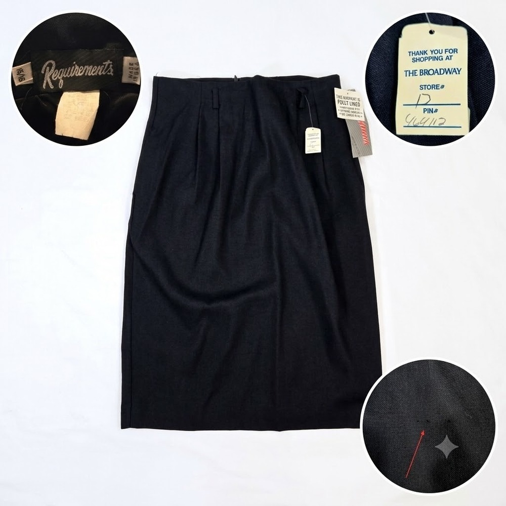 Vintage‎ Requirements Black Pleated Pencil Skirt 12 14 NWT Made in USA 90s